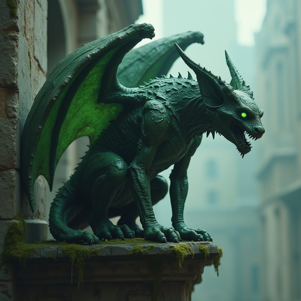 Gargoyle Transforms into Living Creature atop Weathered Para...