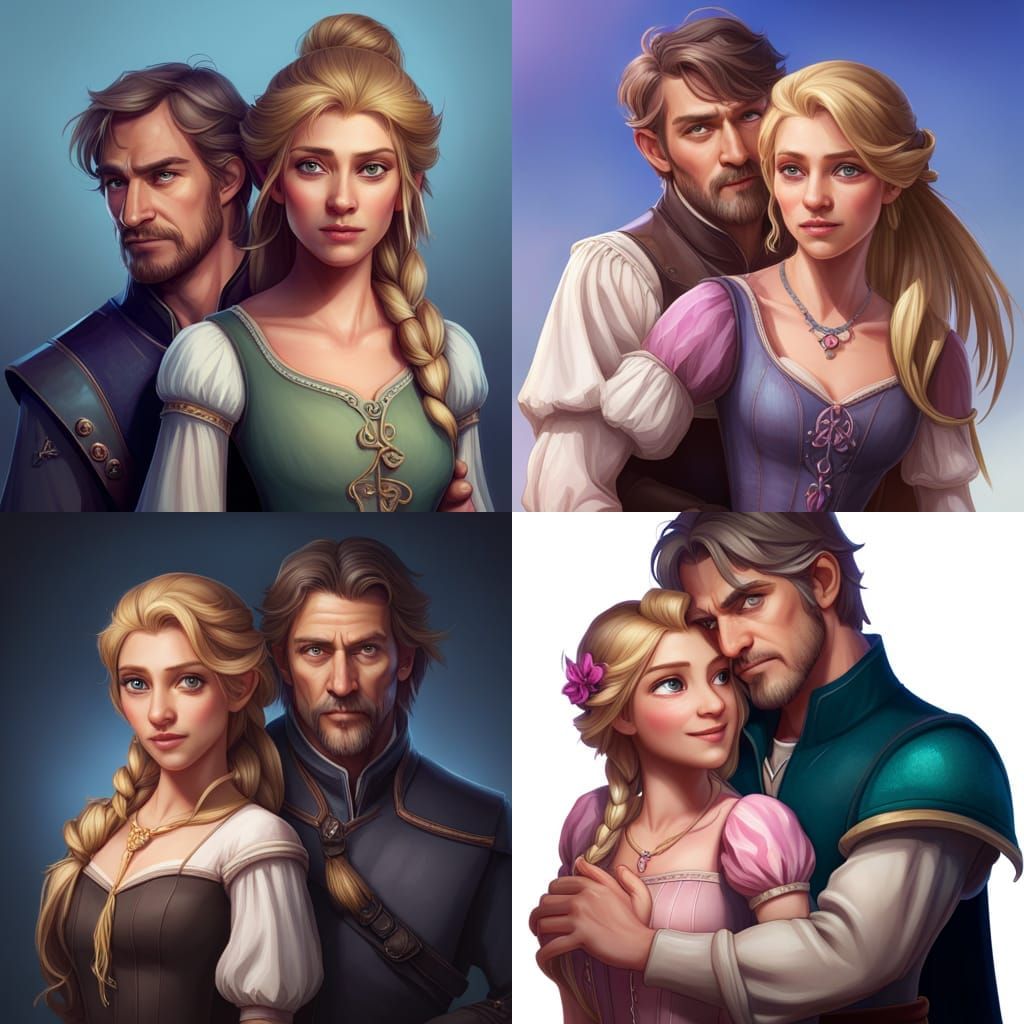 Rapunzel and Flynn Portrait in Art Nouveau Style