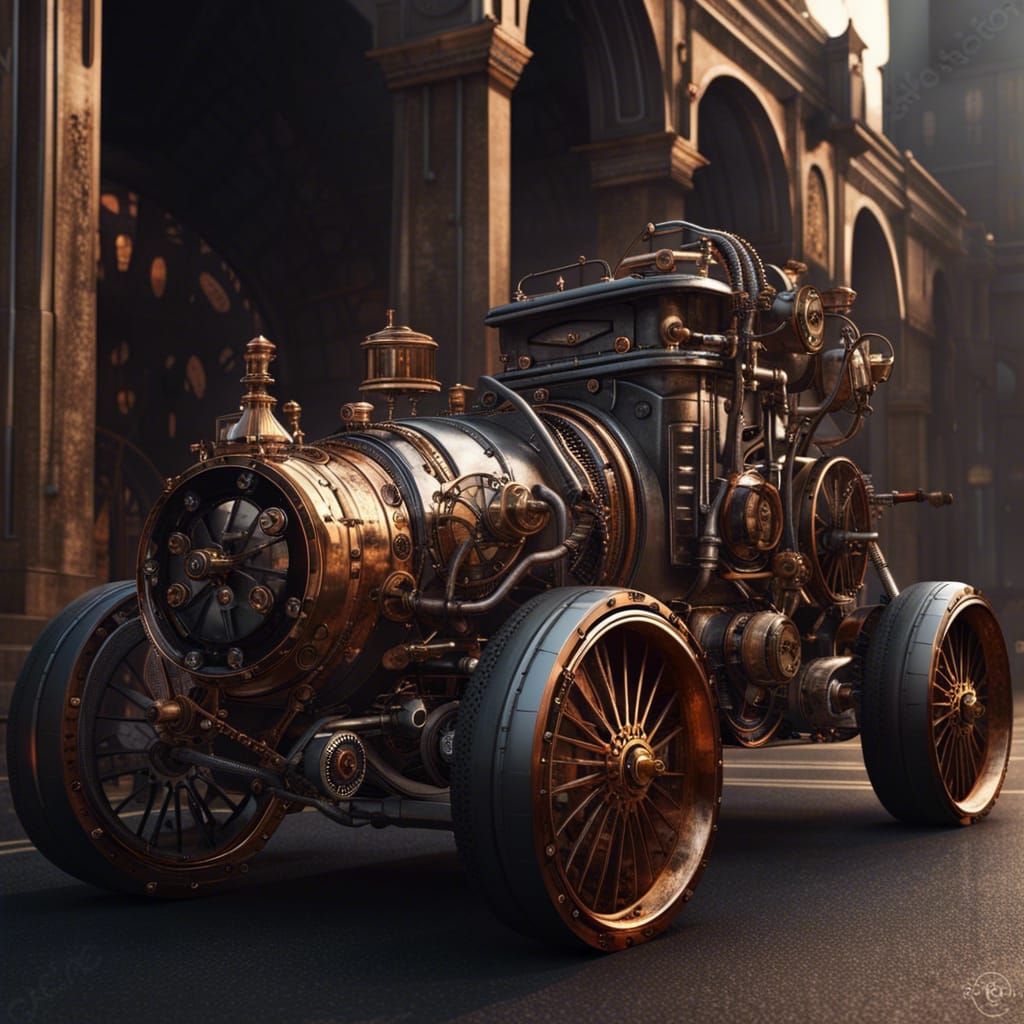 Fantasy car with steampunk iron parts