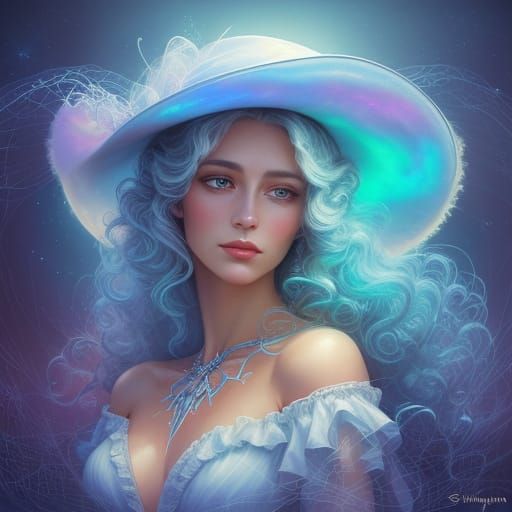 Vivacious Lady in Victorian Attire Radiates Celestial Glow