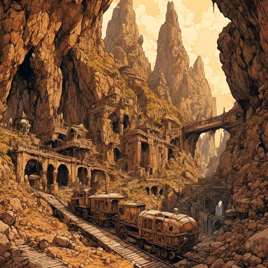 Fantasy Cityscape: Underground Metropolis in Ink and Acrylic