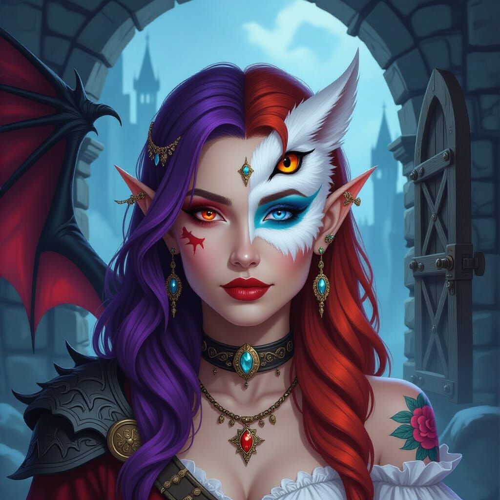 Dark Elf Owl Woman With Dragon and Bat Wings