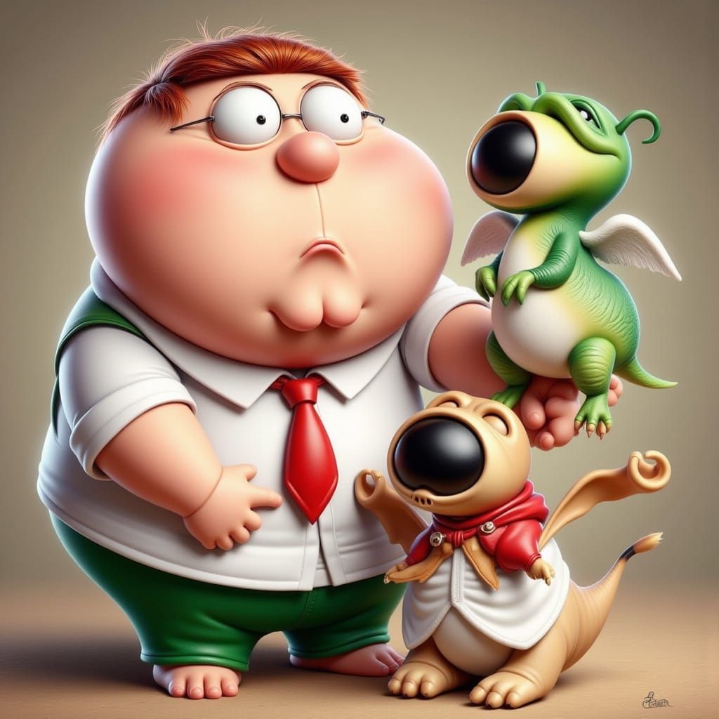 Peter Griffin Holding Stewie Griffin in Cute Cartoon Style