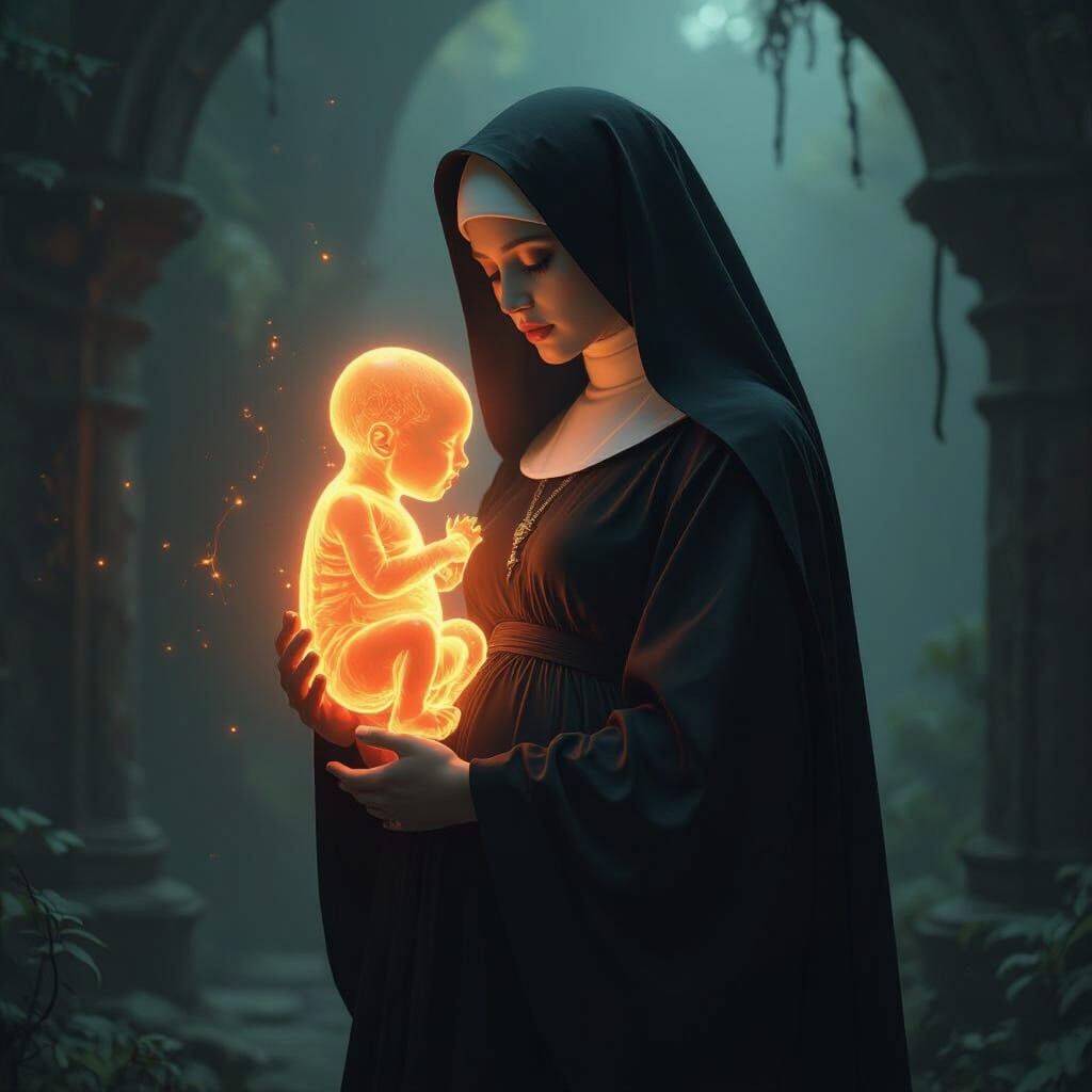 Neon Fetus in Womb: Surreal Biomechanical Art