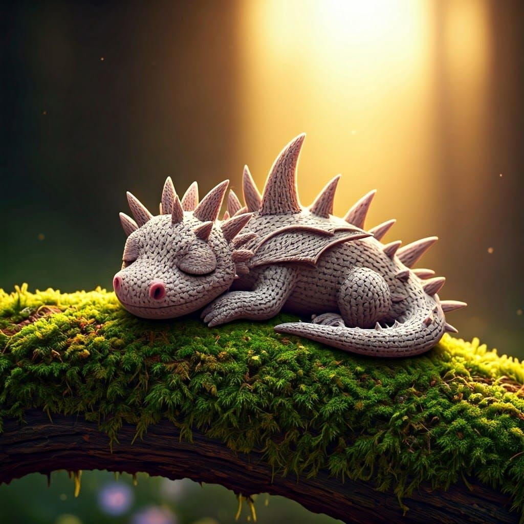 Sleeping Knitted Dragon in Pixar Style