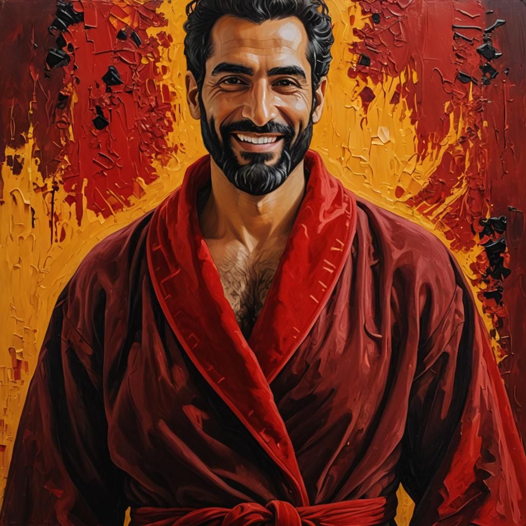 Smiling Man in Velvet Robes: Expressionist Impasto Portrait