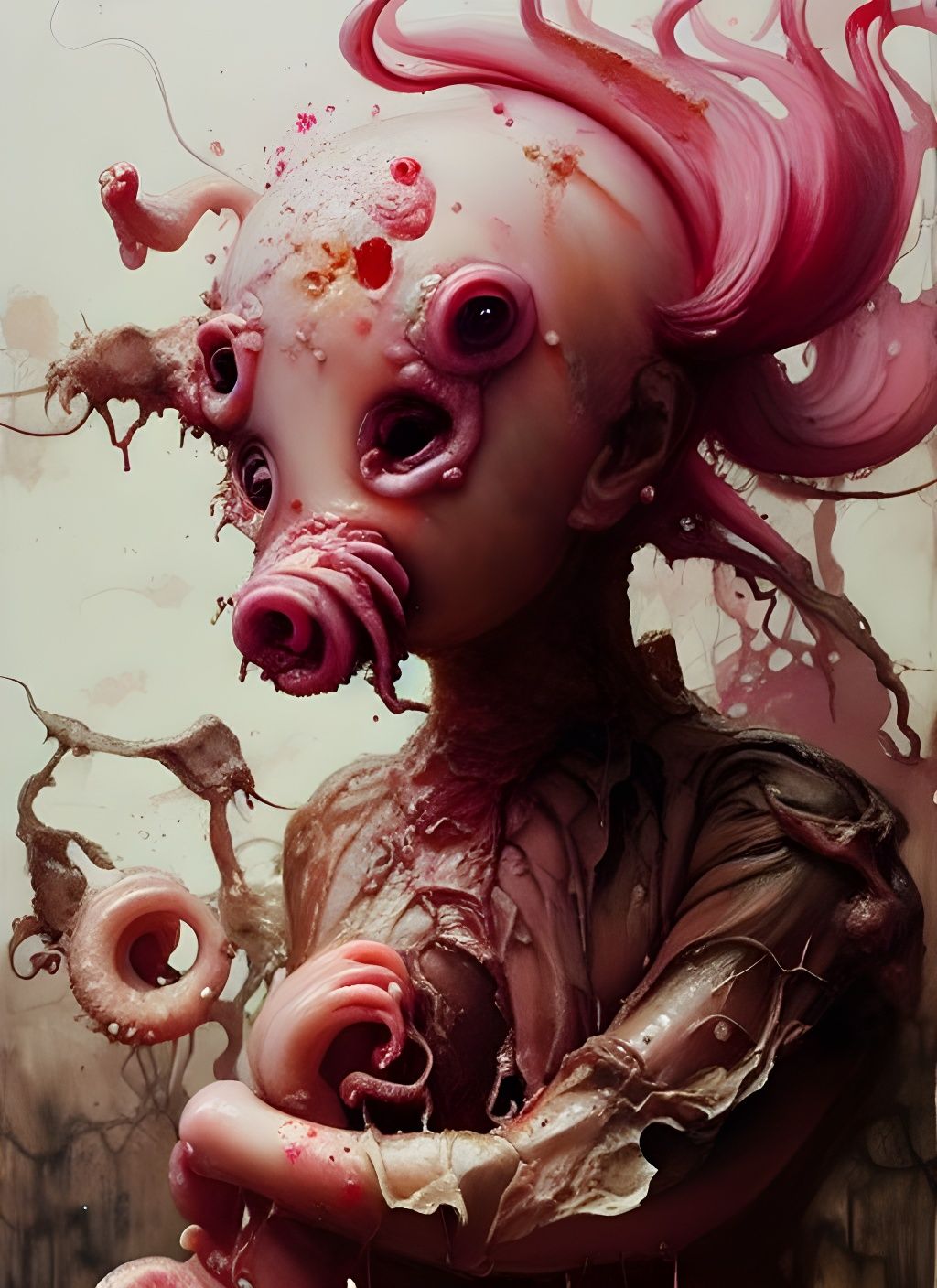 Grotesque Swine Cthulhu Horror in Mixed Media