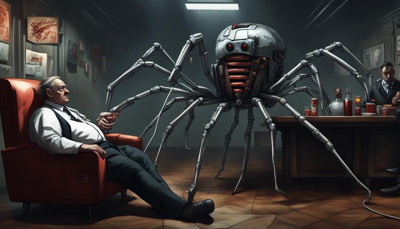 Dystopian Robot Butler Serves Snacks in Cyberpunk Art