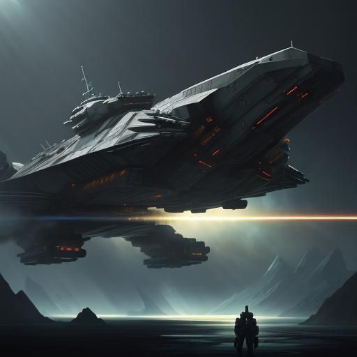 Battlestar Emerges from Interstellar Smoke: Sci-Fi Art