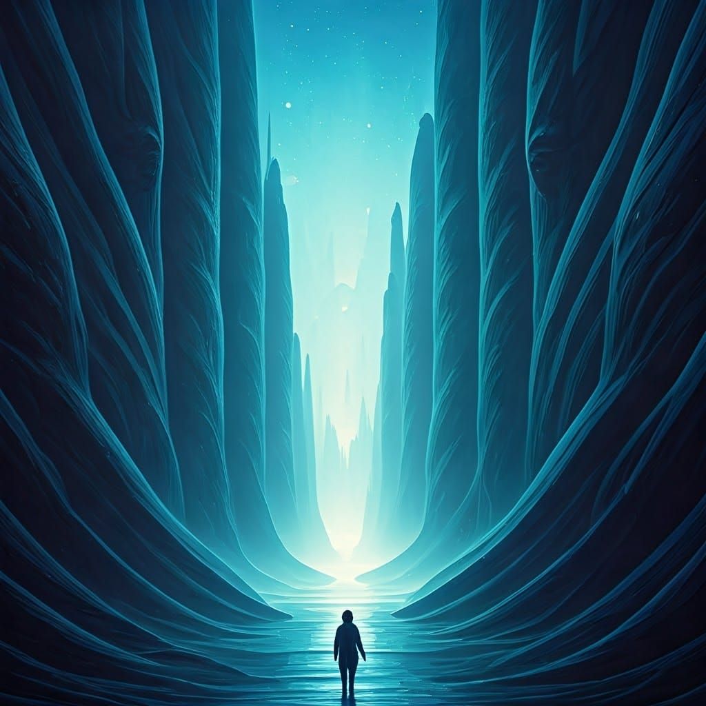 Blue Futuristic Landscape in Maximalist Digital Art Style