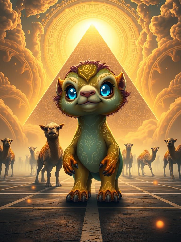 Chibi Anime Furry Creature in Surreal Sandstorm