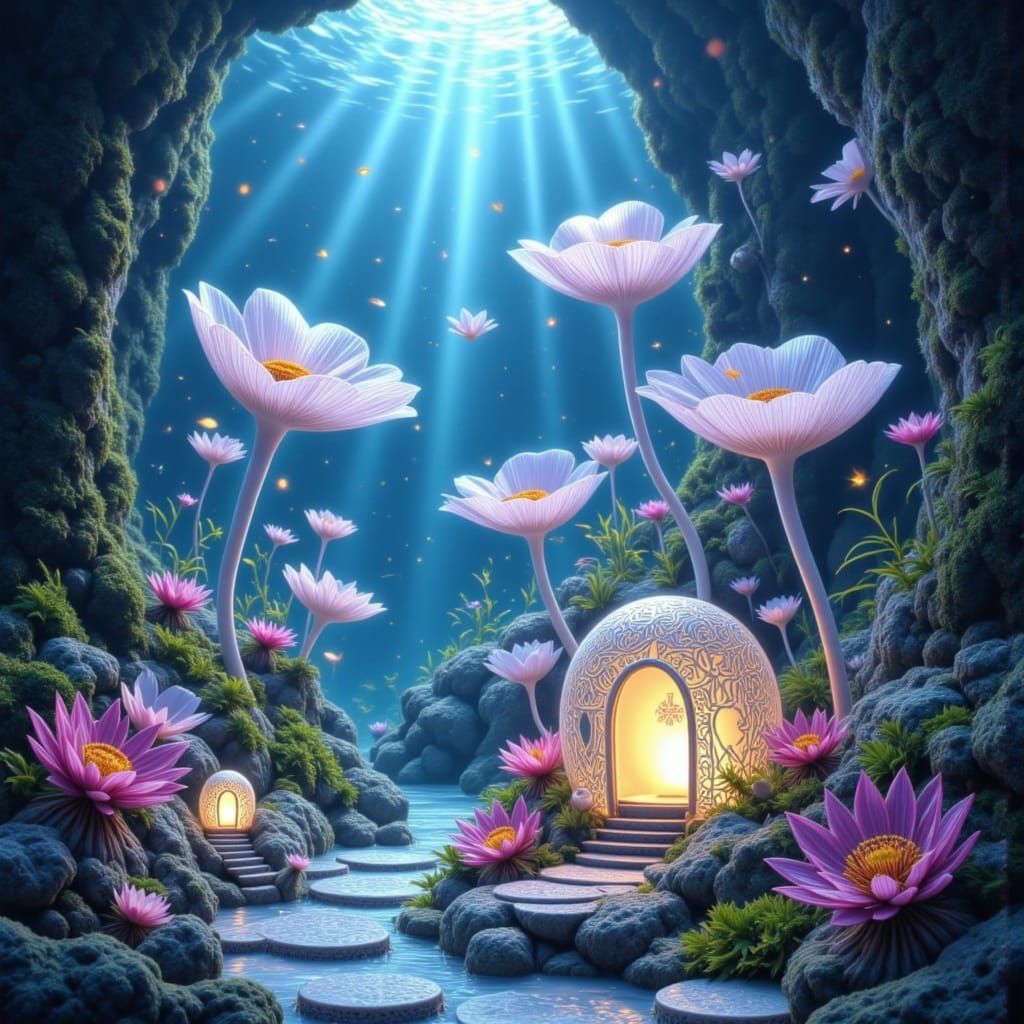 Underwater Crystal Toadstool Village in Tarot Style