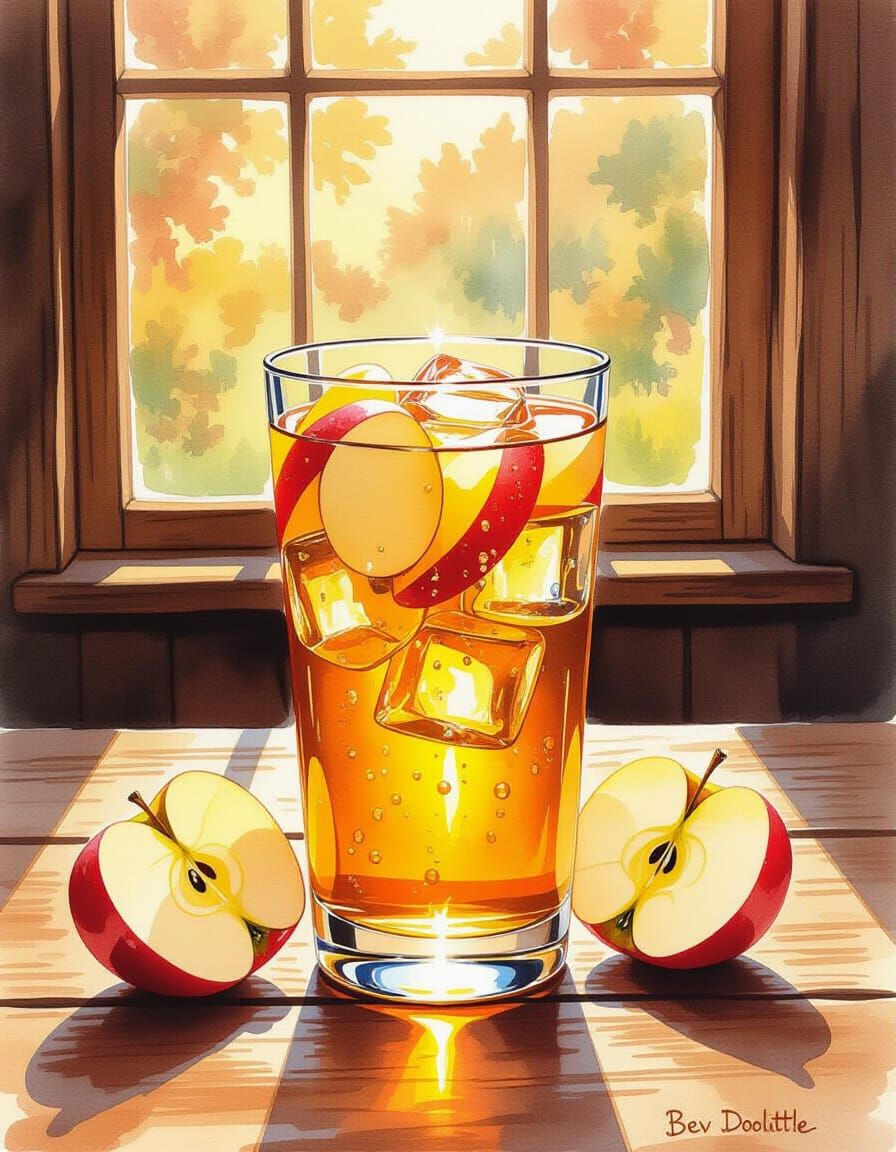 Sparkling Apple Cider in Watercolor Splash Style