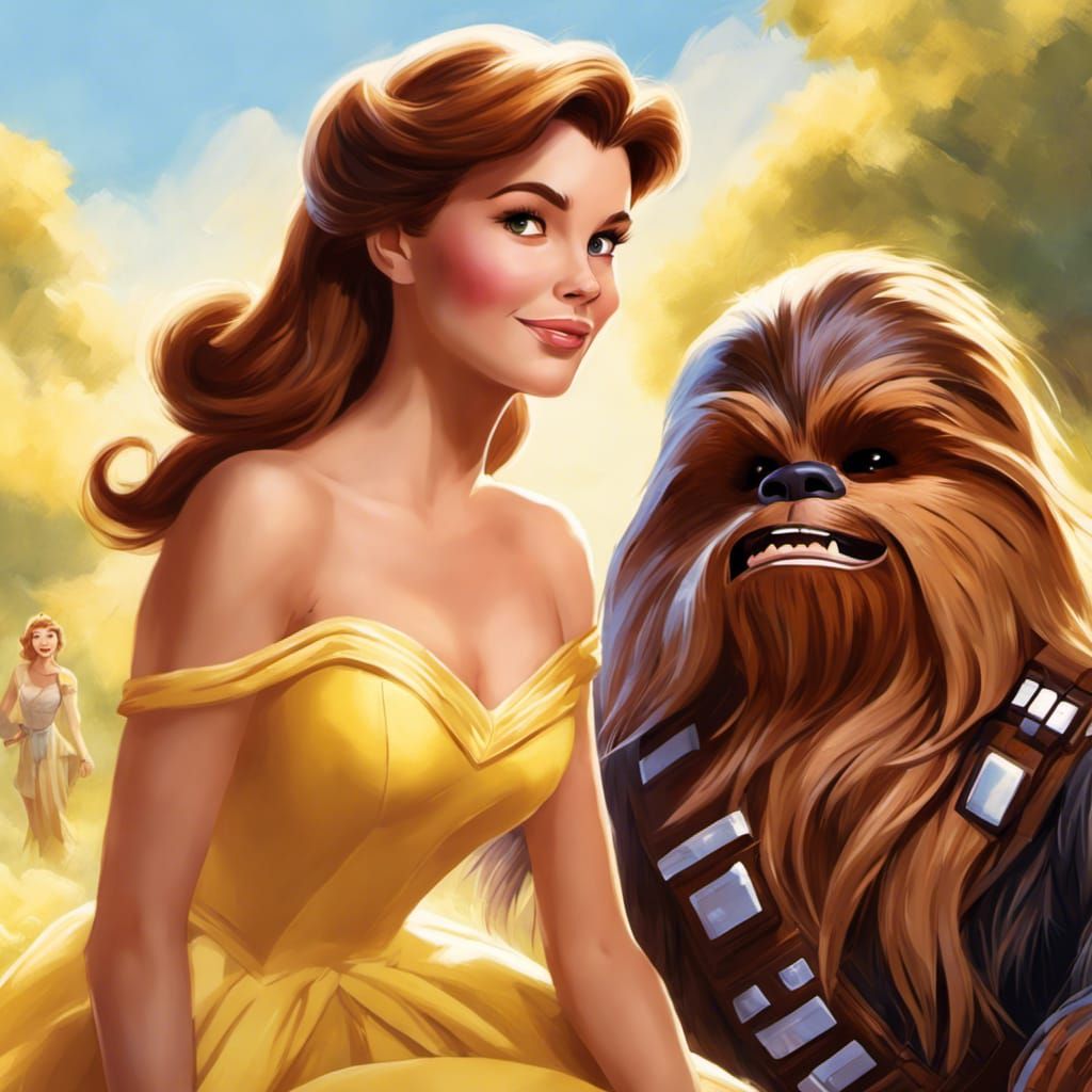 Belle and Chewbacca Portrait in Comic Style