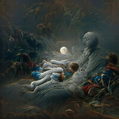 Children Evolving in Galactic Garden, Dark Fantasy Art