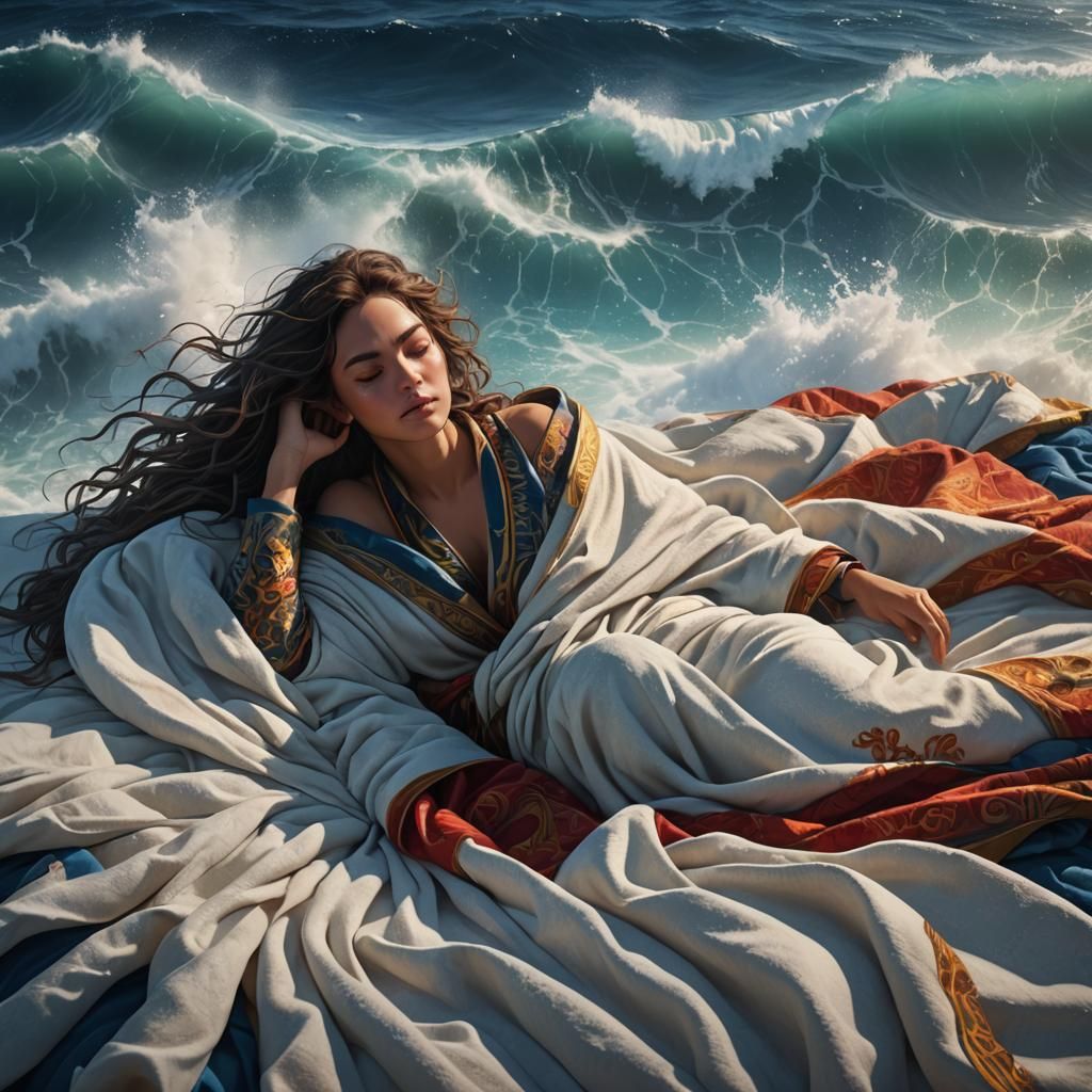 Woman Asleep on Ocean: Detailed Matte Painting