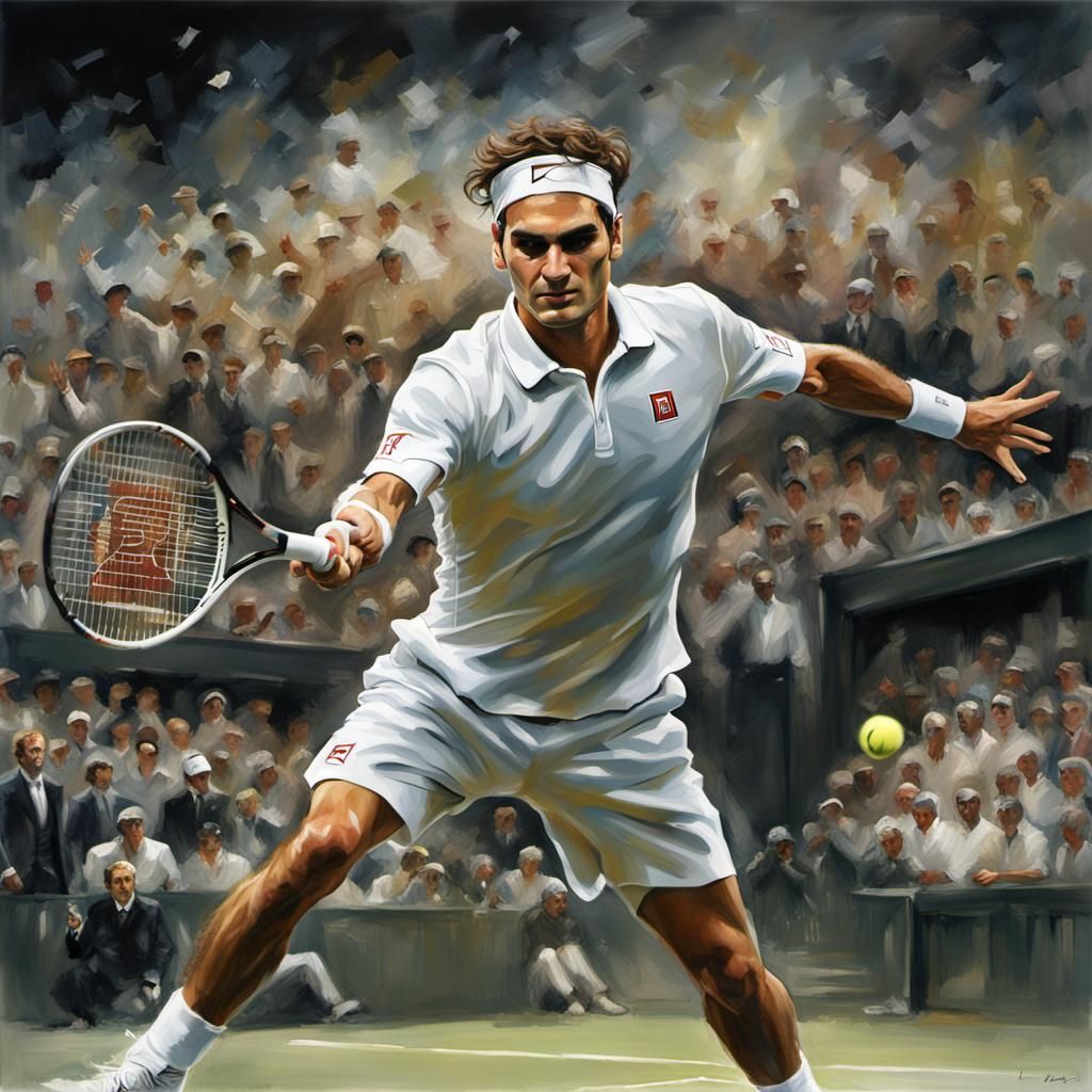 Roger Federer Tennis Art in Realist Style