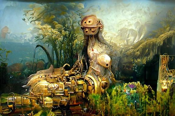 Steampunk Damsel with Dulcimer: Oil on Canvas