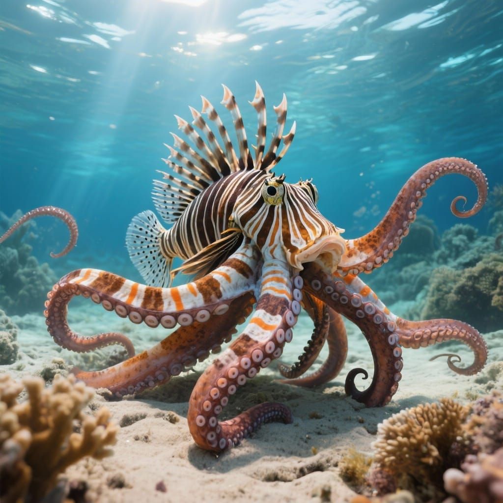 Mimic Octopus Transforms Into Lionfish Underwater