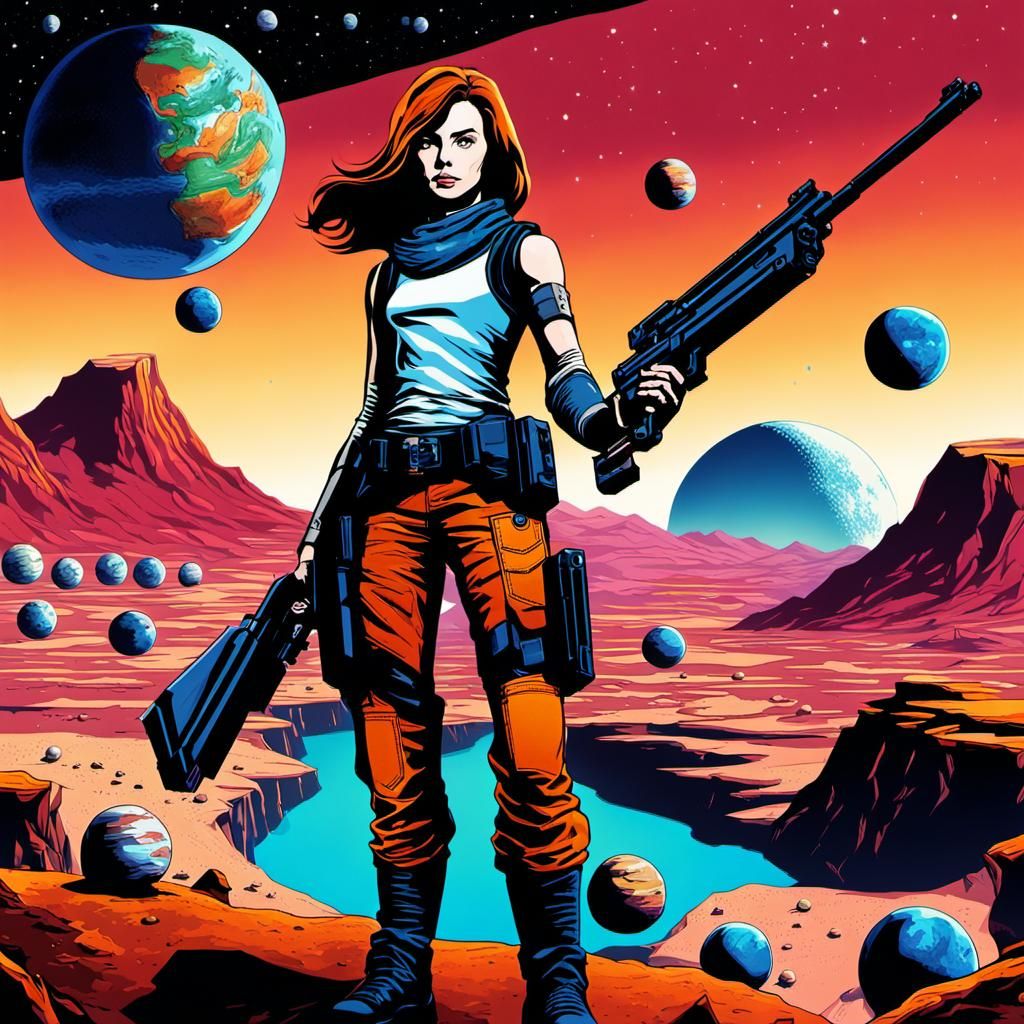 Woman with Gun on Alien Planet