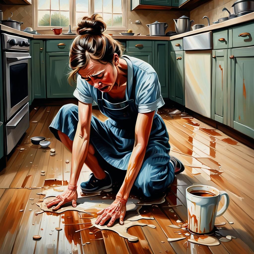 Distraught Housewife: Oil Painting of Torment