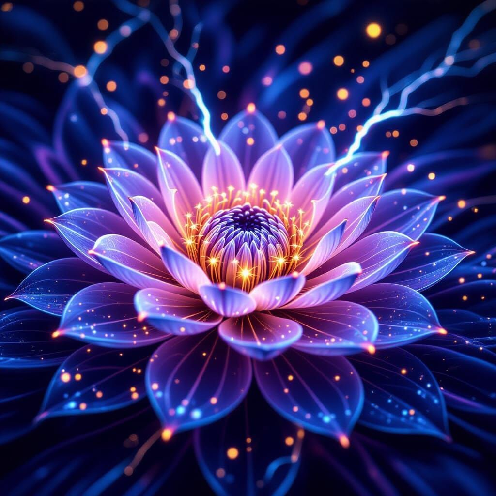 Bioluminescent Alien Flower in Violet Vortex with Lightning ...