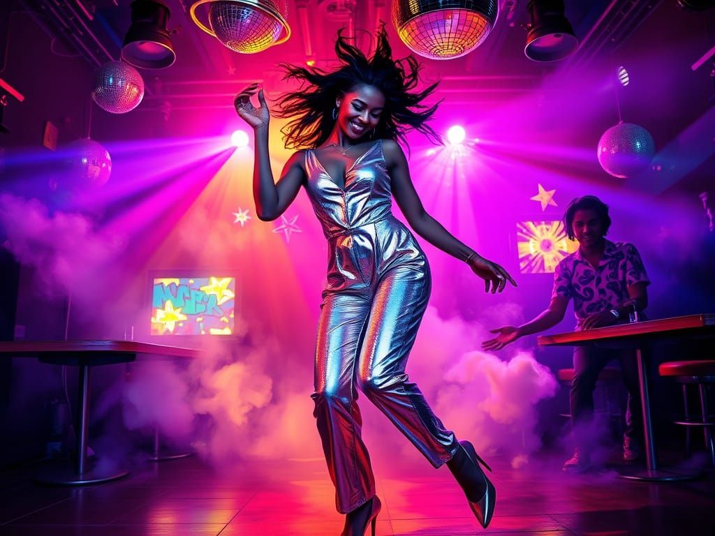 Surreal Disco Goddess in a Neon Nightclub
