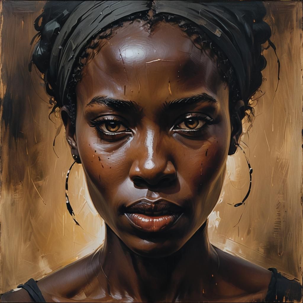 Sorrowful African Woman in Post-Expressionist Style