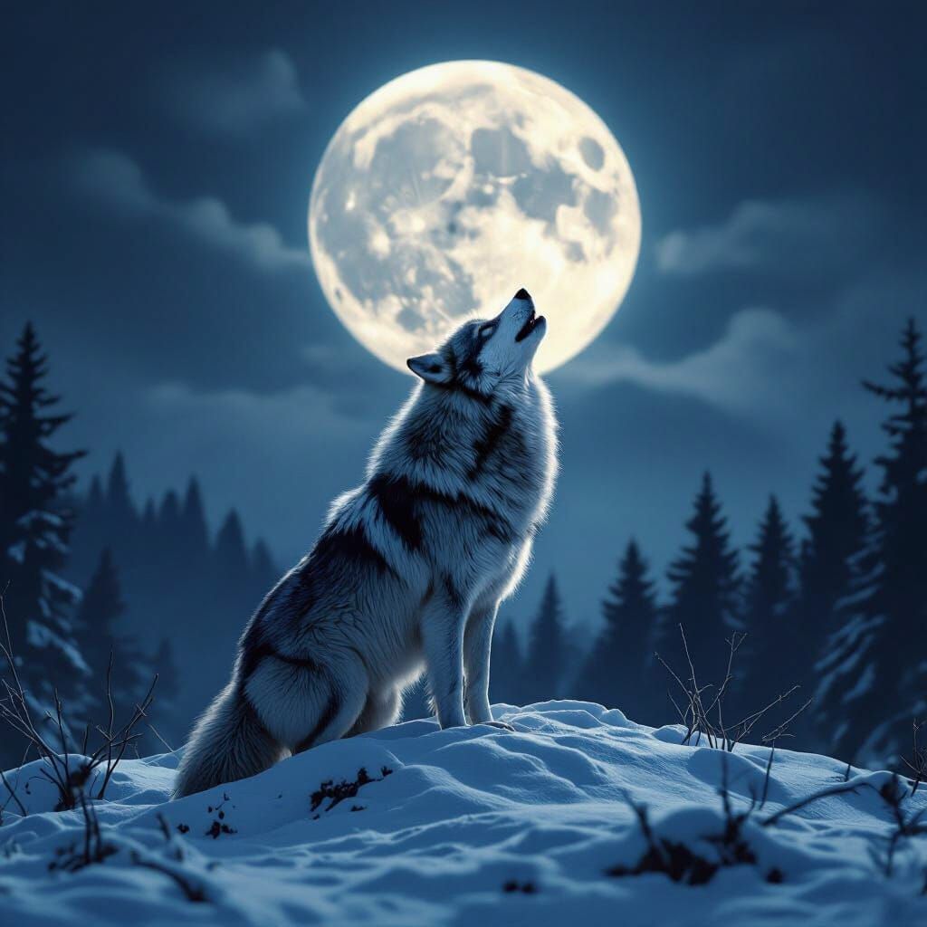 Majestic Wolf Howling Under Full Moon