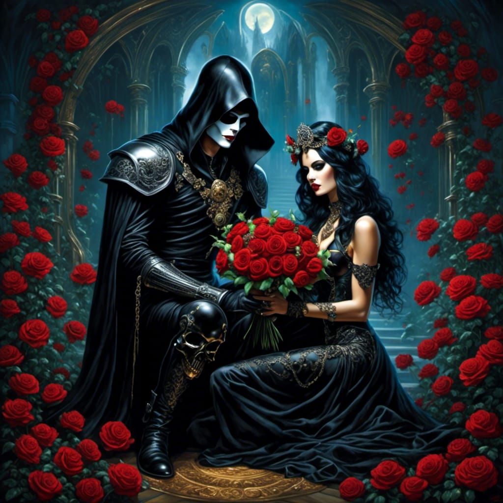 Grim Reaper Proposes to Vibrant Lady