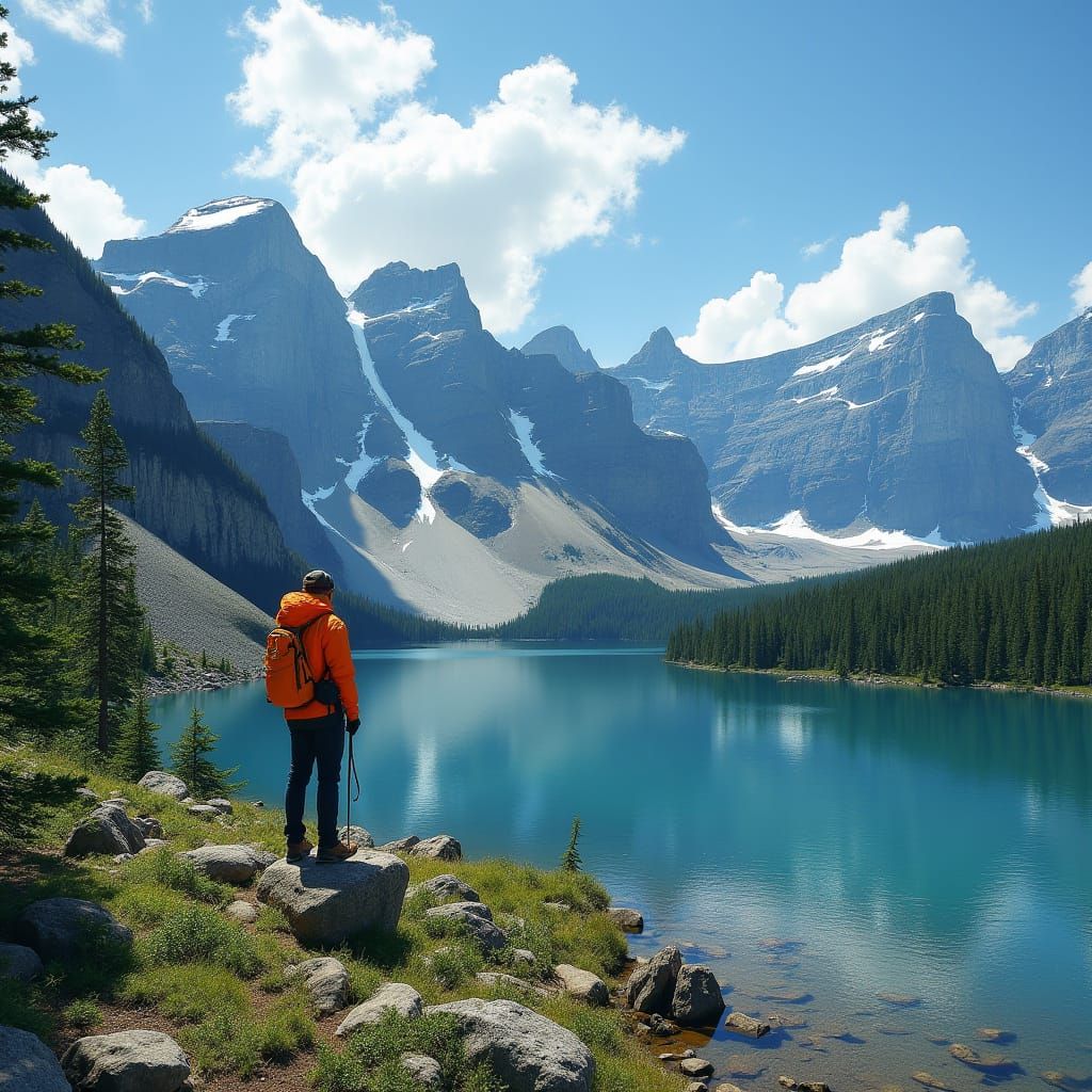 Serene Alpine Lake Landscape with Towering Peaks