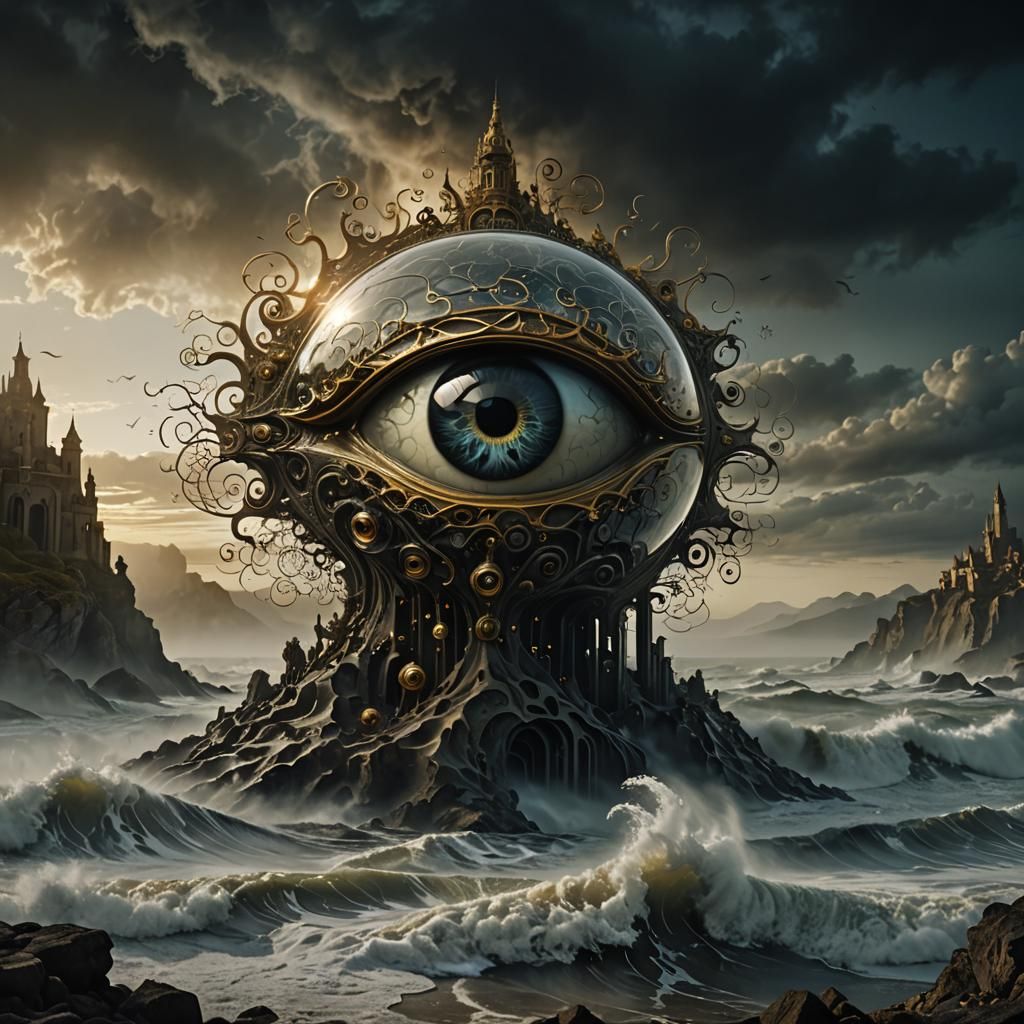 Glass 'A' with Eye and Brain in Dark Fantasy 3D