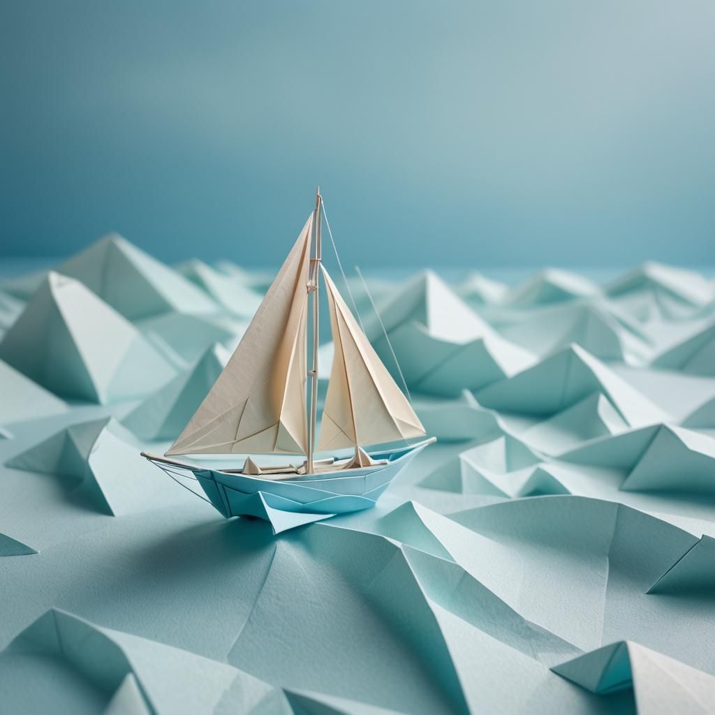 Origami Sailboat on Light Blue Sea