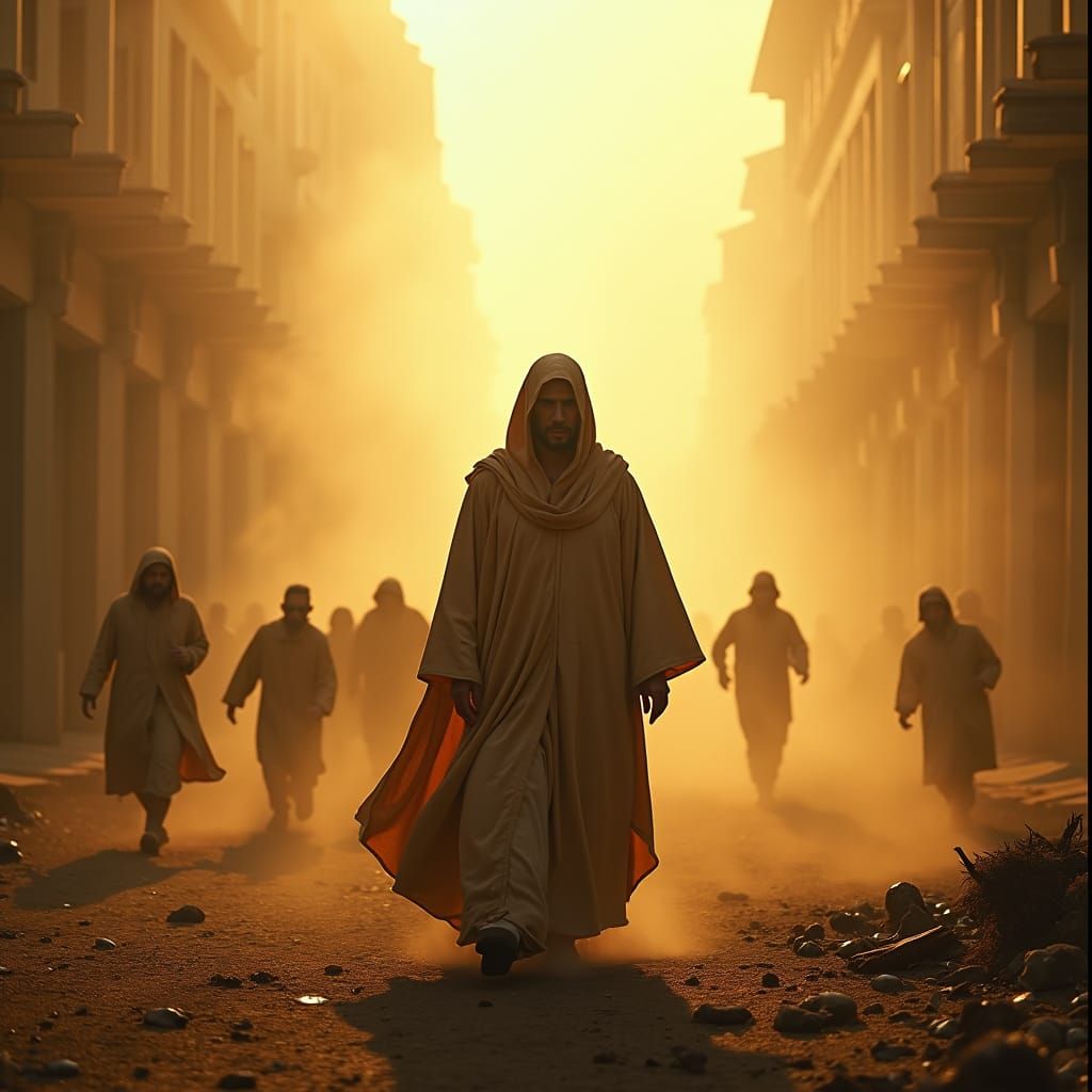 Serene Figure Amidst Storm: A Study in Patience