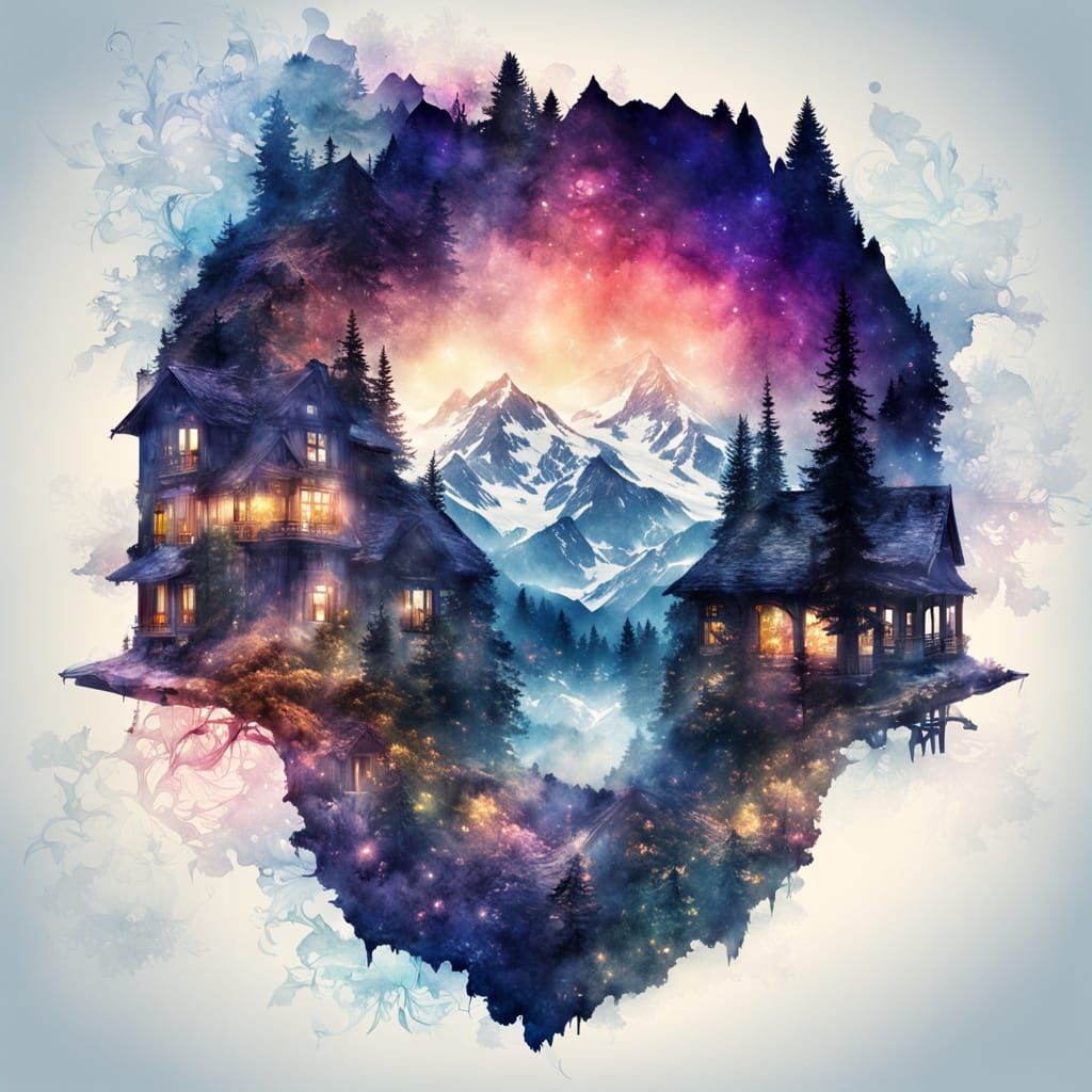 Magical Mouse Mansion in Swiss Alps Double Exposure