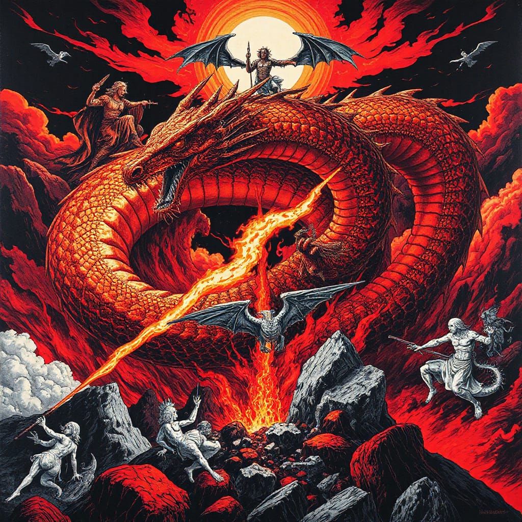 Serpentine Dragon Coiling Through Apocalyptic Landscape