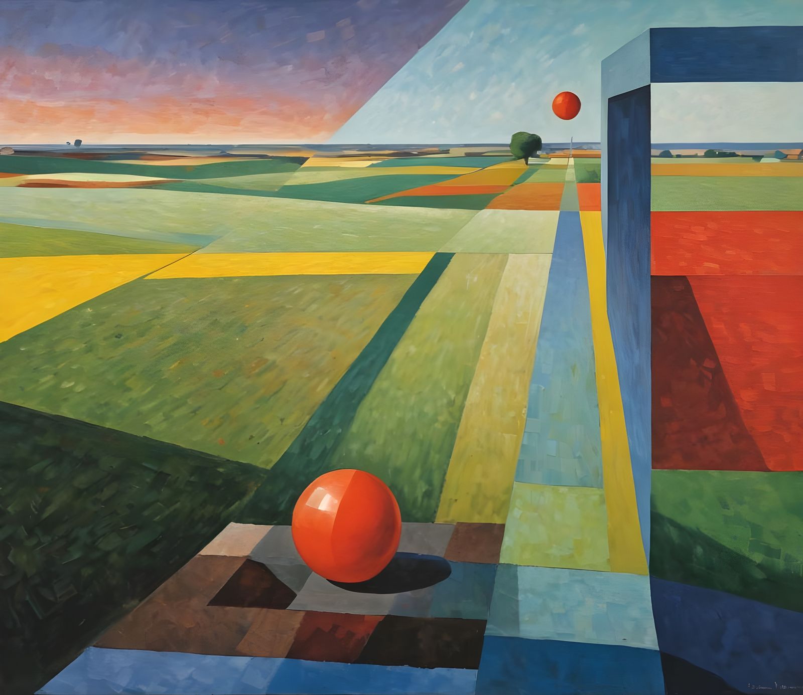 Geometric Landscape Oil Painting in Delaunay Garber Style