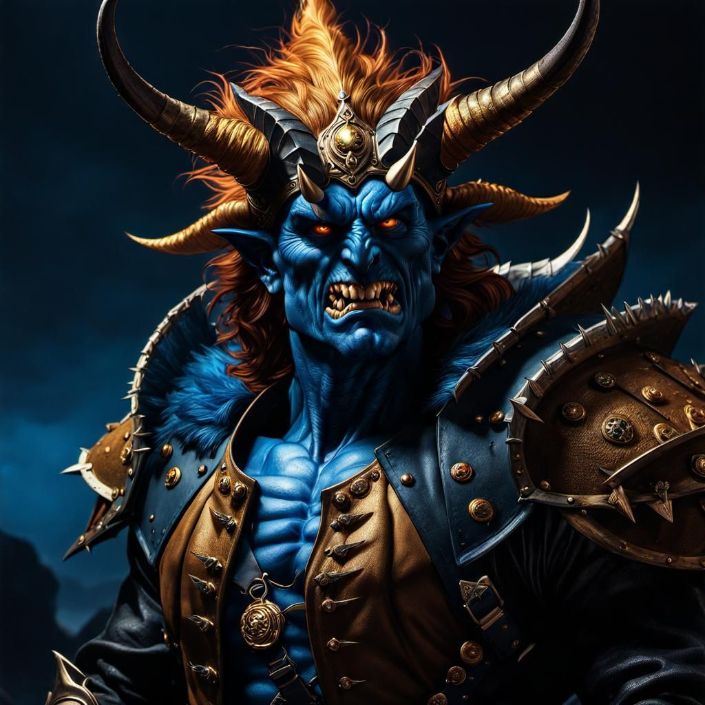 Blue-Skinned Fantasy Character Portrait in Dark Fantasy Styl...