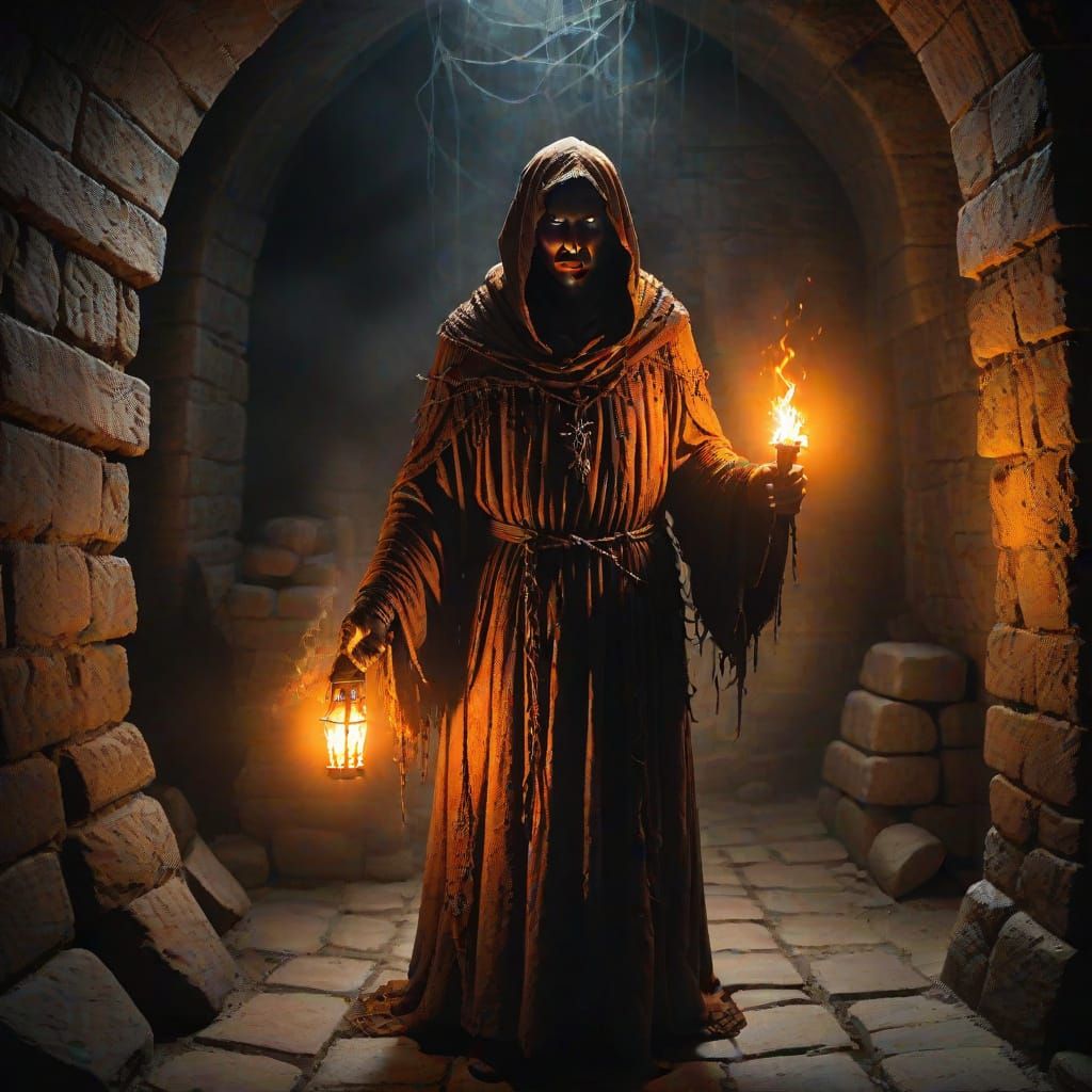 Dark Fantasy Cellar With Gothic Architecture