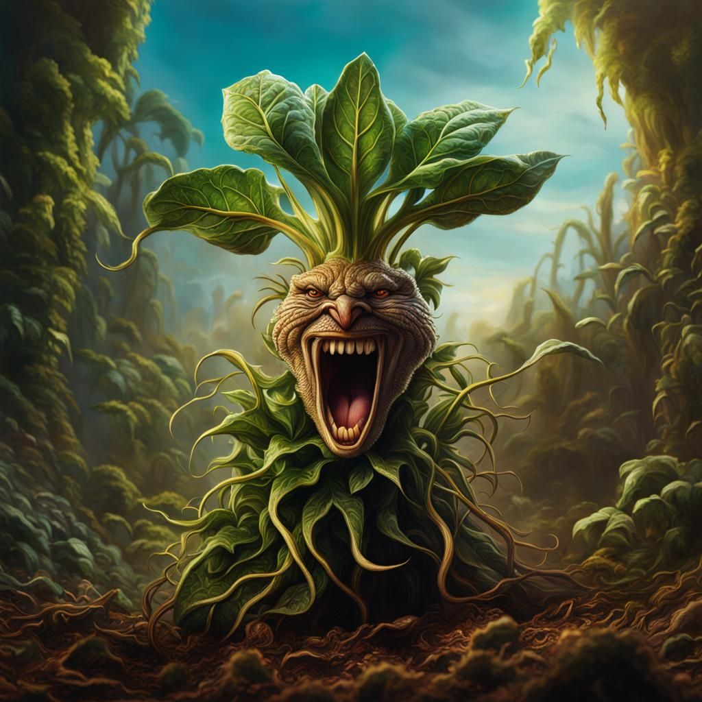 Screaming Mandrake Plant in Hyperrealistic Style
