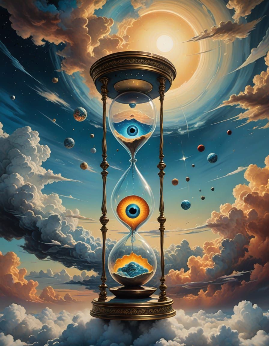 Surrealistic Hourglass of Eyeballs in Cosmic Embrace