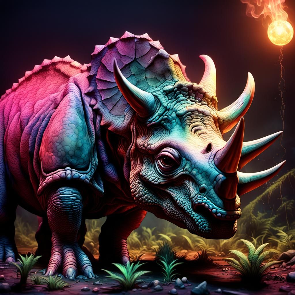 Dystopian Triceratops in Art Nouveau Style