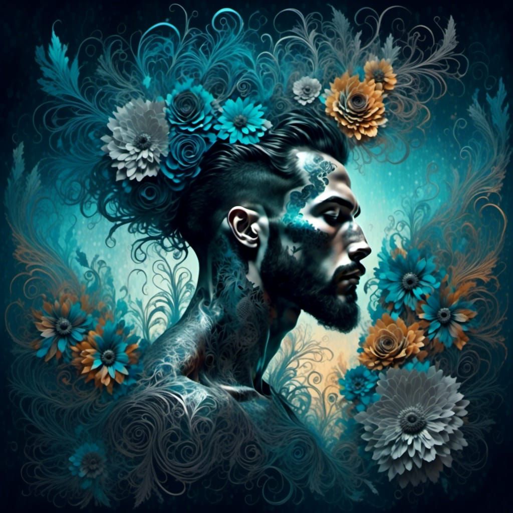 Rainbow Lace Flowers Portrait in 3D Style