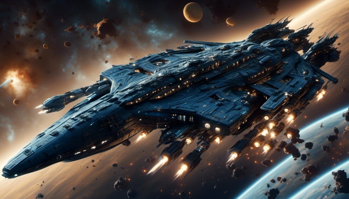 Futuristic Space Battleship Yamato Cruises Through the Stars