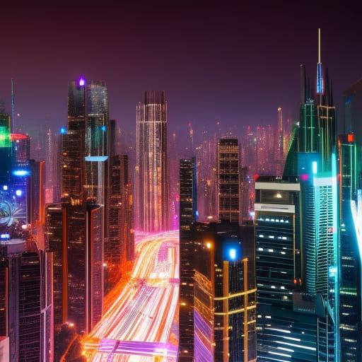 Time lapse image ofba futuristic city at night