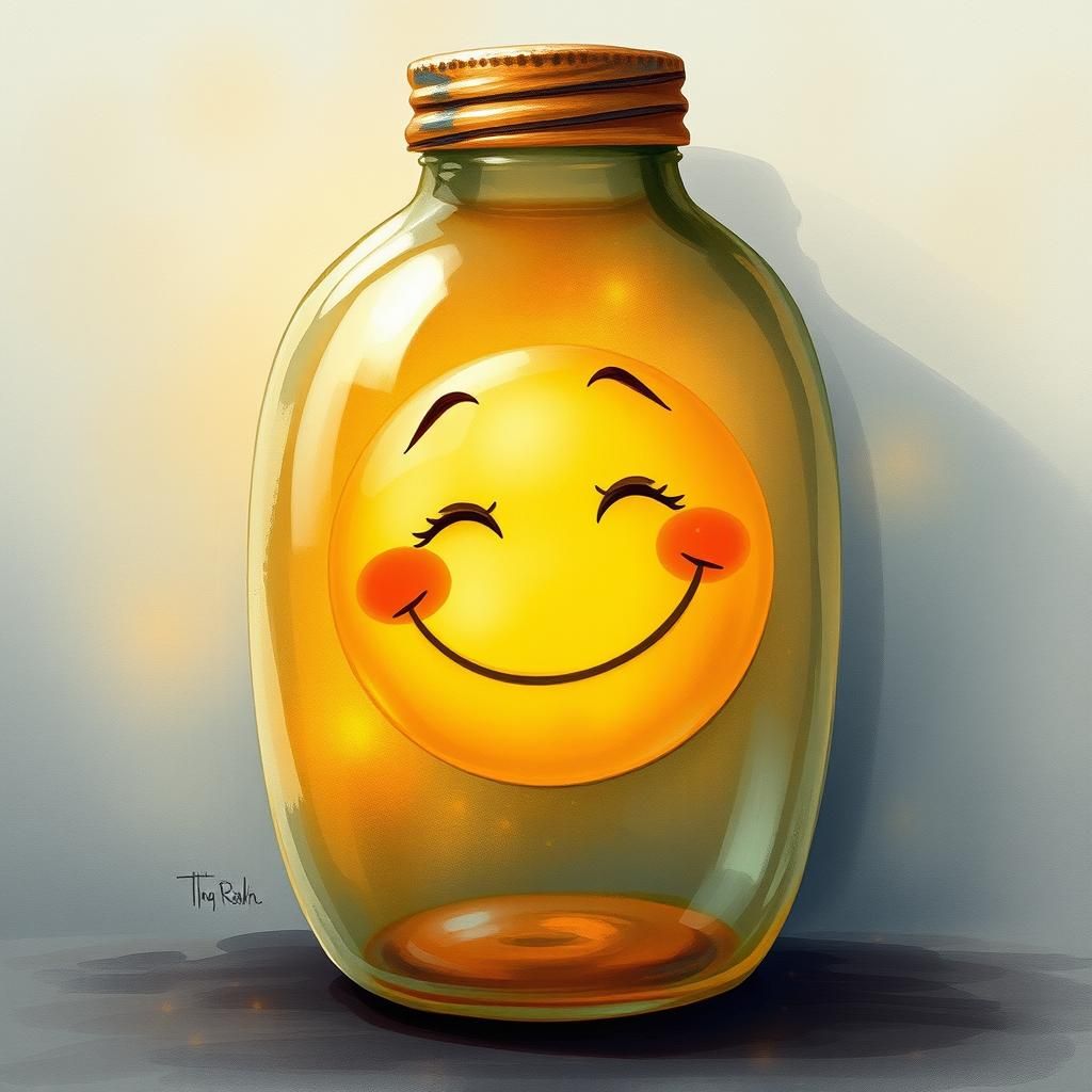 Smiley Face in a Bottle: Dreamy Watercolor Art