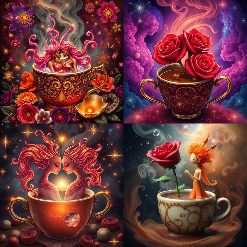 Blooming Rose and Coral Orange Couple Emerge from Steaming H...