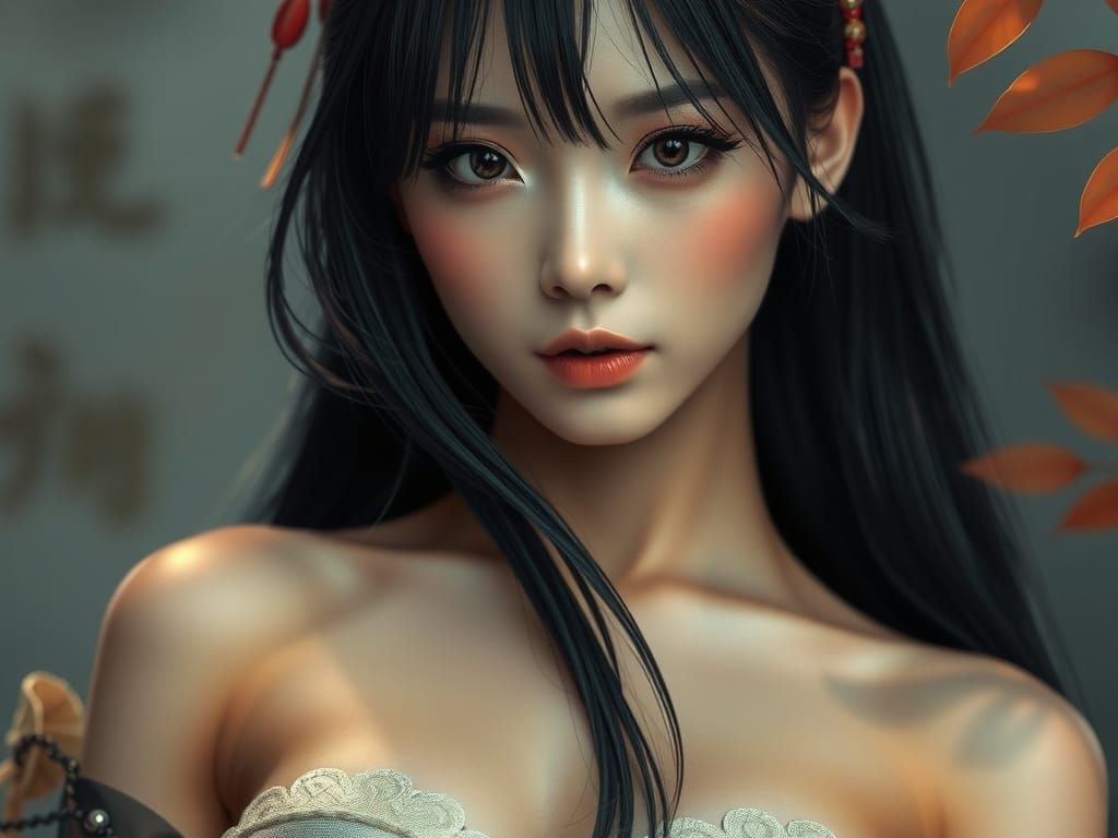 Striking Portrait of Japanese Woman in Art Nouveau Style