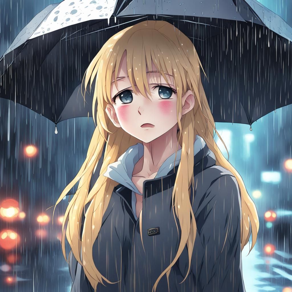 Sad Girl Crying in Rain, Anime Key Visual