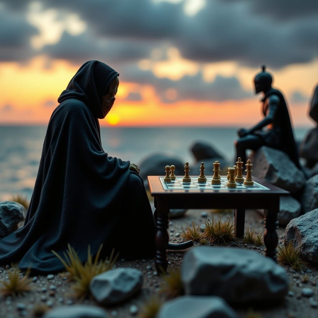 Grim Reaper's Chess Game Diorama in Bergman Style